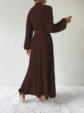 Half Button Tie Waist Long Sleeve Maxi Dress OutfitFlow